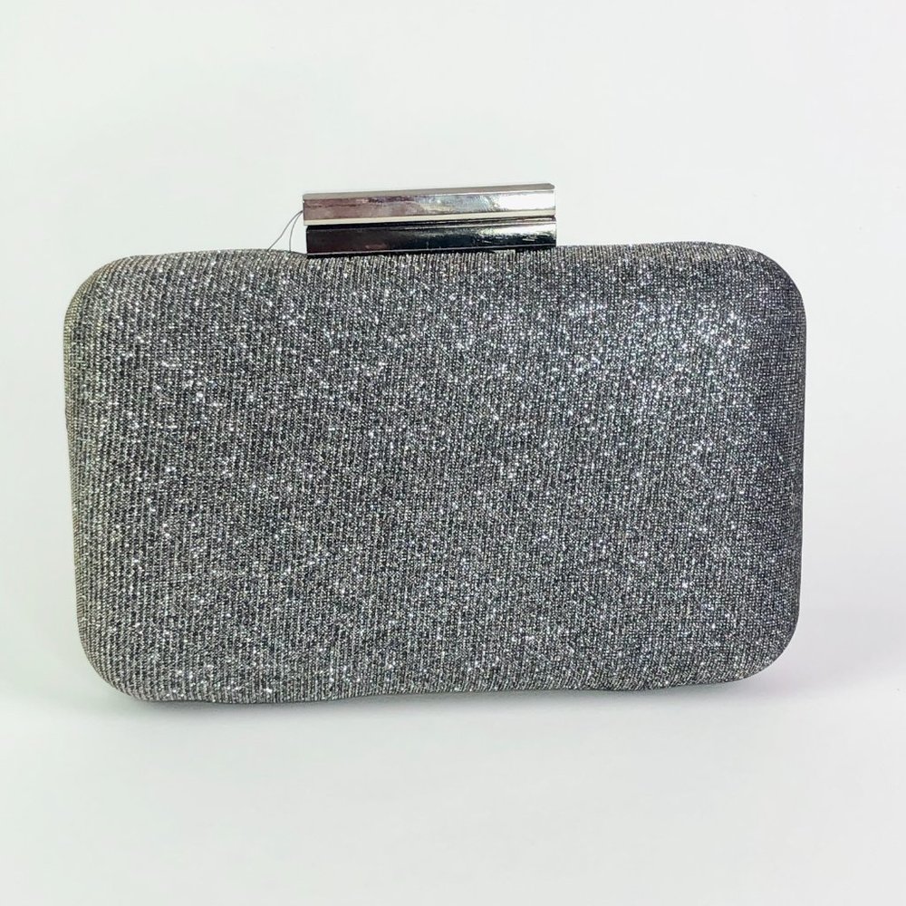 NWT AQUA black and silver clutch